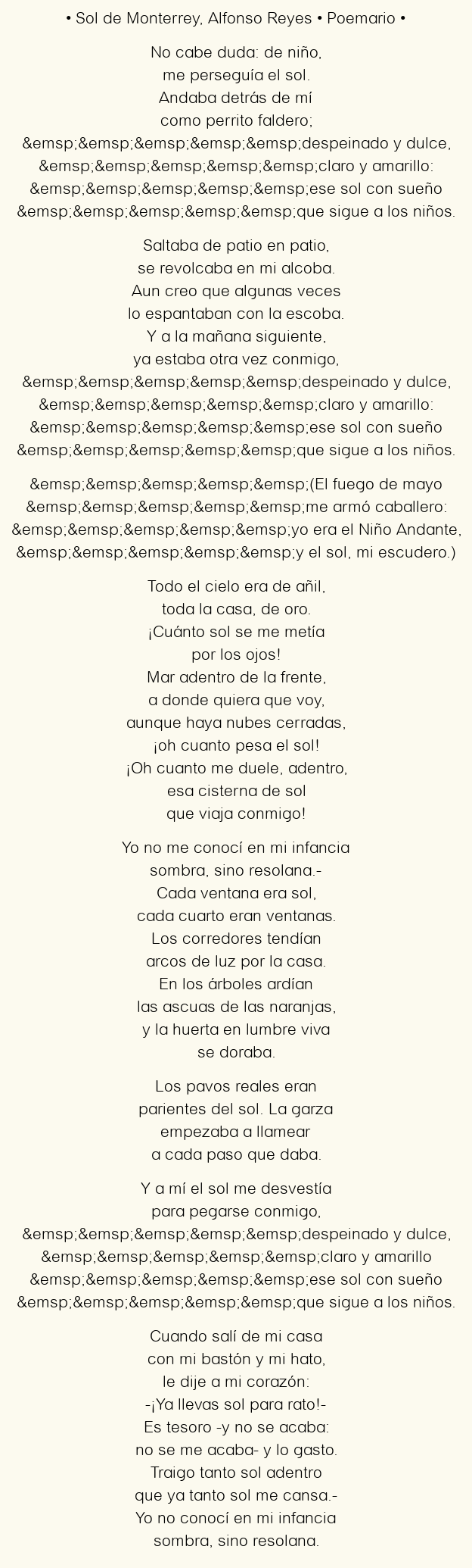 Imagen con el poema Sol de Monterrey, por Alfonso Reyes