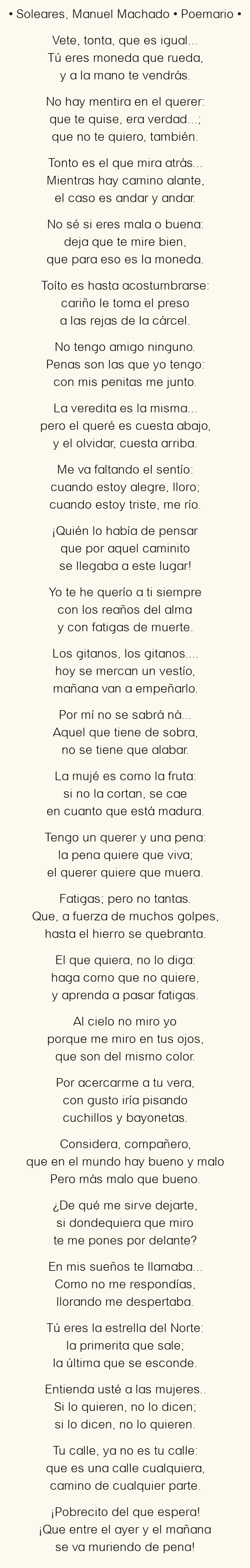 Imagen con el poema Soleares, por Manuel Machado