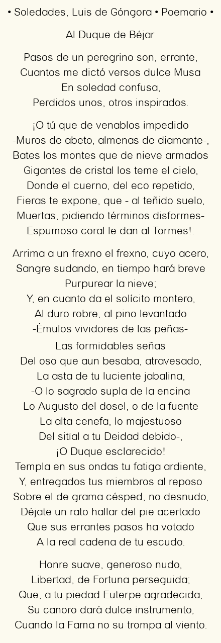 Imagen con el poema Soledades, por Luis de Góngora