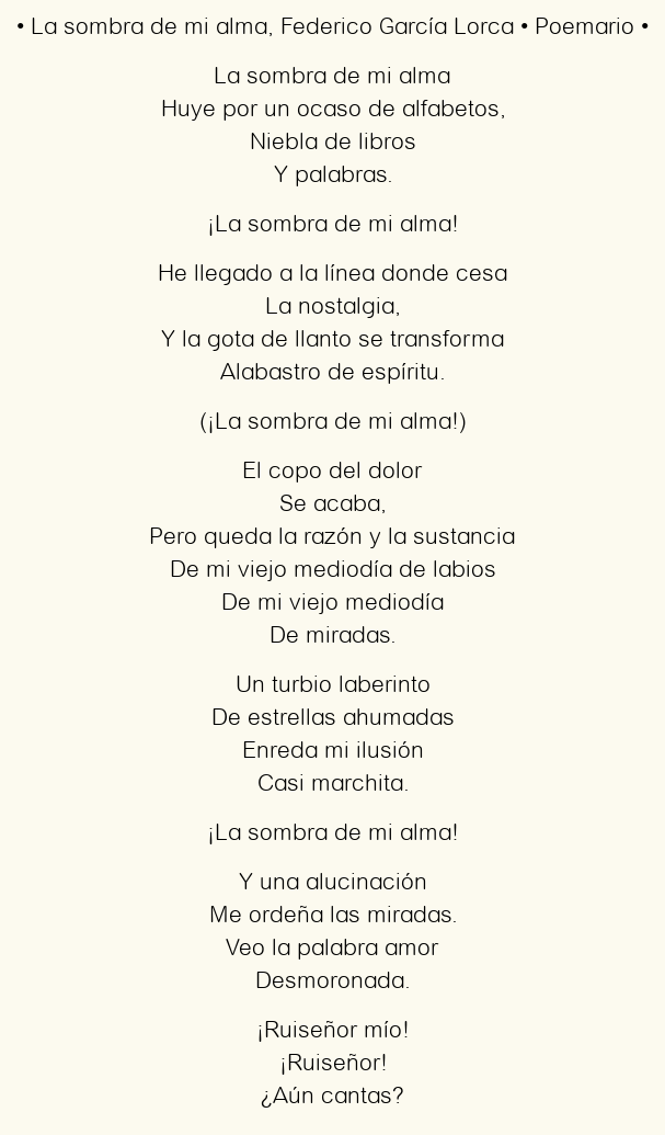 Imagen con el poema La sombra de mi alma, por Federico García Lorca