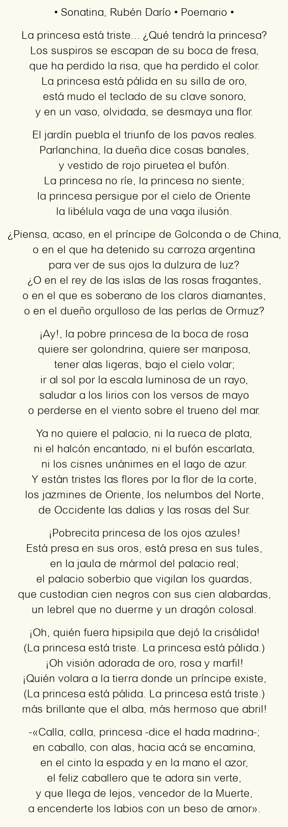 Imagen con el poema Sonatina, por Rubén Darío