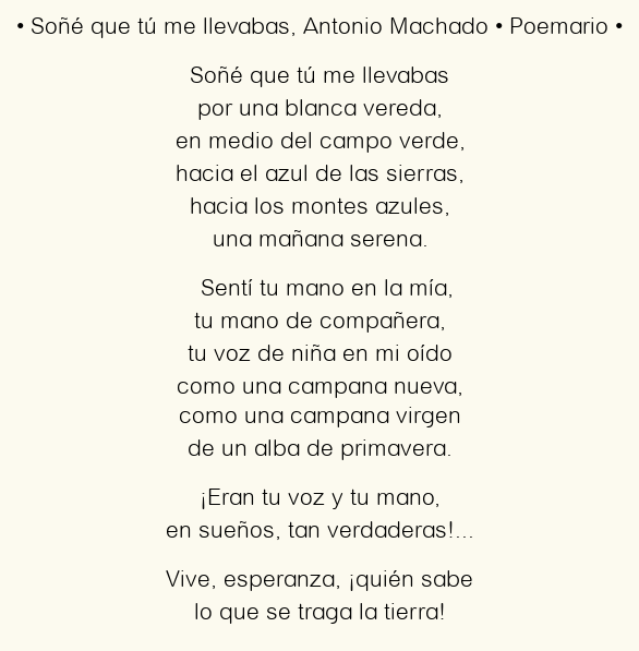 Imagen con el poema Soñé que tú me llevabas, por Antonio Machado