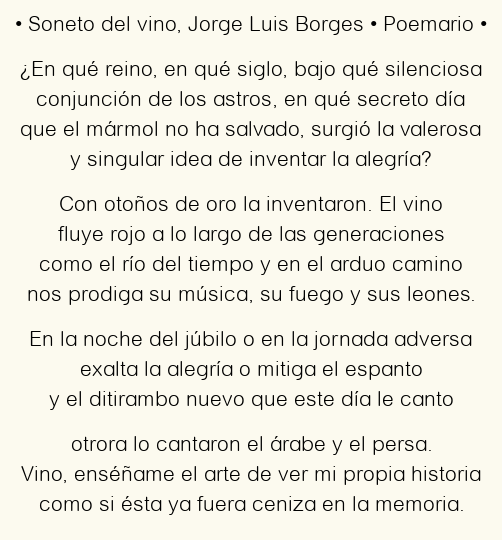 Imagen con el poema Soneto del vino, por Jorge Luis Borges