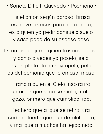 Imagen con el poema Soneto Difícil, por Francisco de Quevedo
