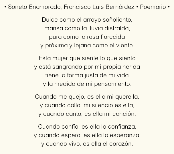 Imagen con el poema Soneto Enamorado, por Francisco Luis Bernárdez