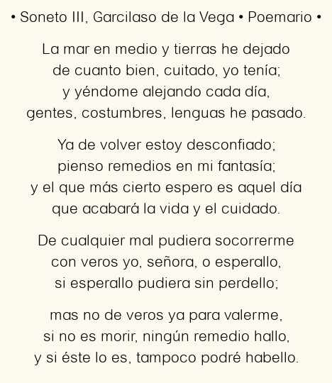 Imagen con el poema Soneto III, por Garcilaso de la Vega