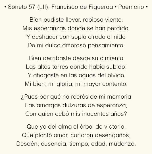 Imagen con el poema Soneto 57 (LII), por Francisco de Figueroa