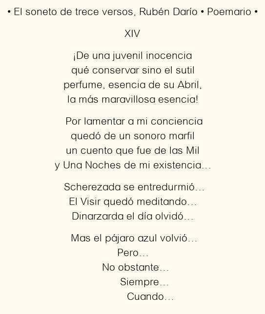 Imagen con el poema El soneto de trece versos, por Rubén Darío