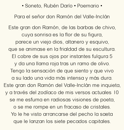 Imagen con el poema Soneto, por Rubén Darío