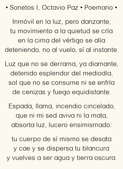 Imagen con el poema Sonetos I, por Octavio Paz