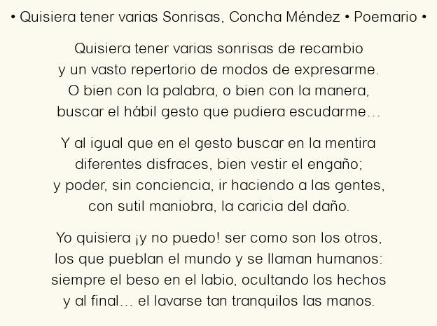Imagen con el poema Quisiera tener varias Sonrisas, por Concha Méndez