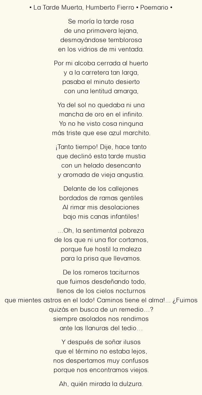 Imagen con el poema La Tarde Muerta, por Humberto Fierro