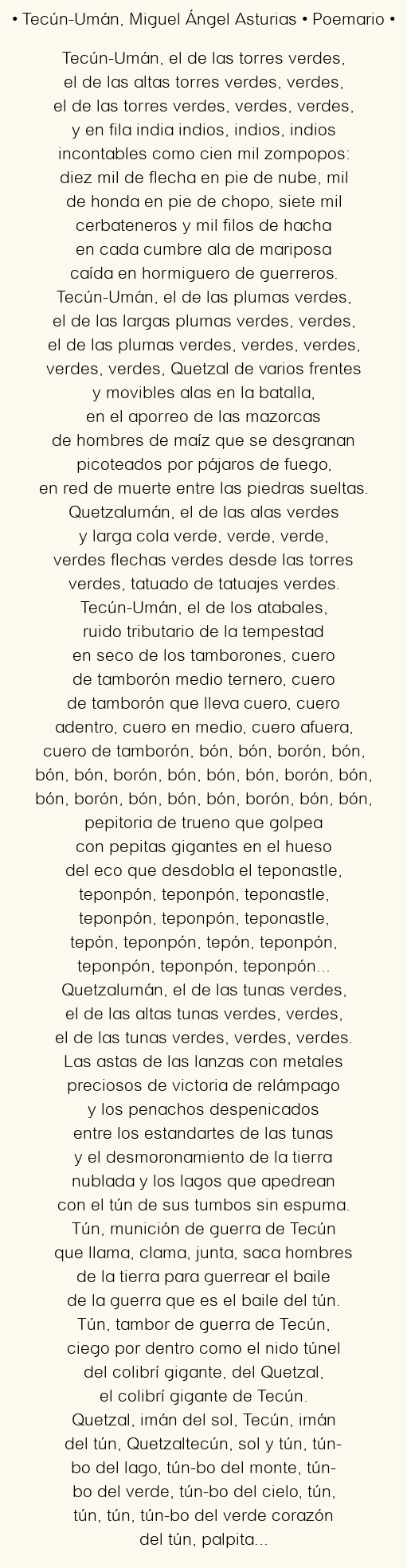 Imagen con el poema Tecún-Umán, por Miguel Ángel Asturias