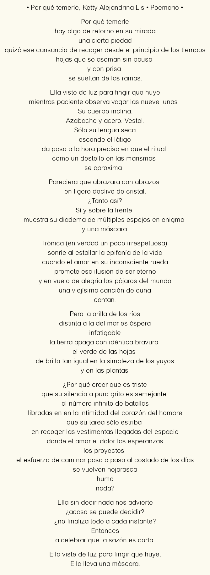 Imagen con el poema Por qué temerle, por Ketty Alejandrina Lis