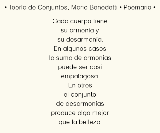 Imagen con el poema Teoría de Conjuntos, por Mario Benedetti