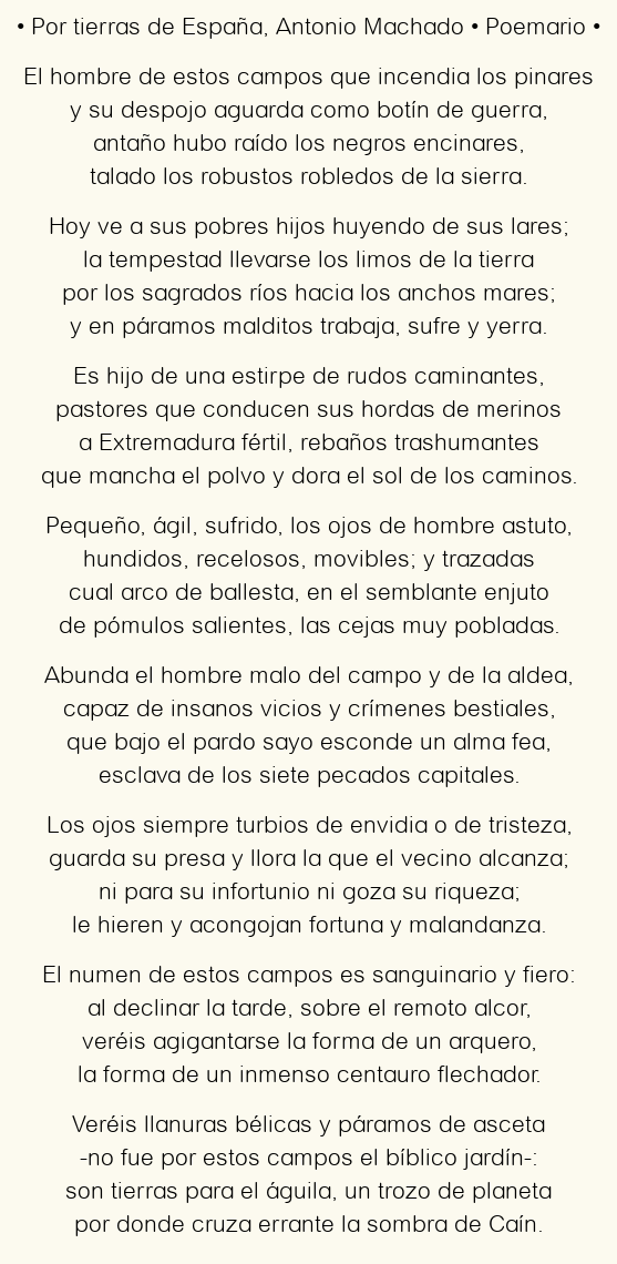 Imagen con el poema Por tierras de España, por Antonio Machado