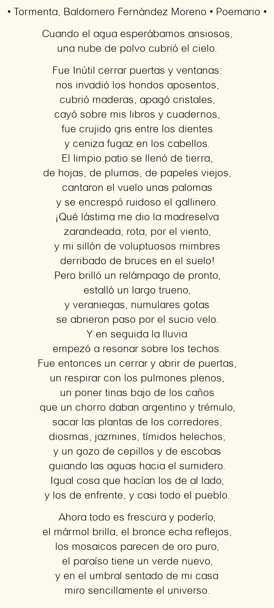 Imagen con el poema Tormenta, por Baldomero Fernández Moreno