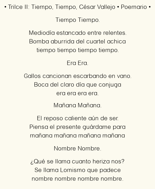 Imagen con el poema Trilce II: Tiempo, Tiempo, por César Vallejo