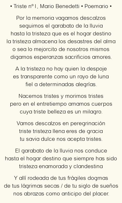 Imagen con el poema Triste nº1, por Mario Benedetti