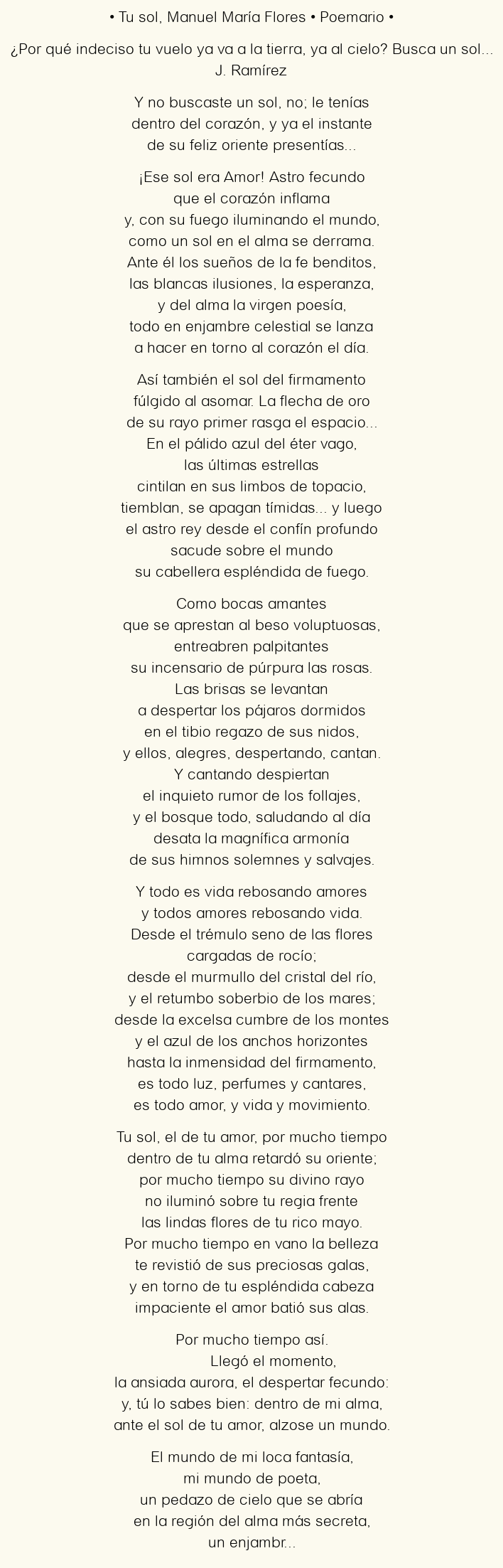 Imagen con el poema Tu sol, por Manuel María Flores