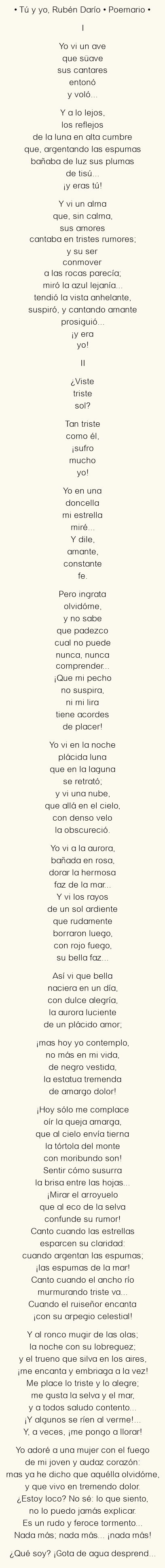 Imagen con el poema Tú y yo, por Rubén Darío