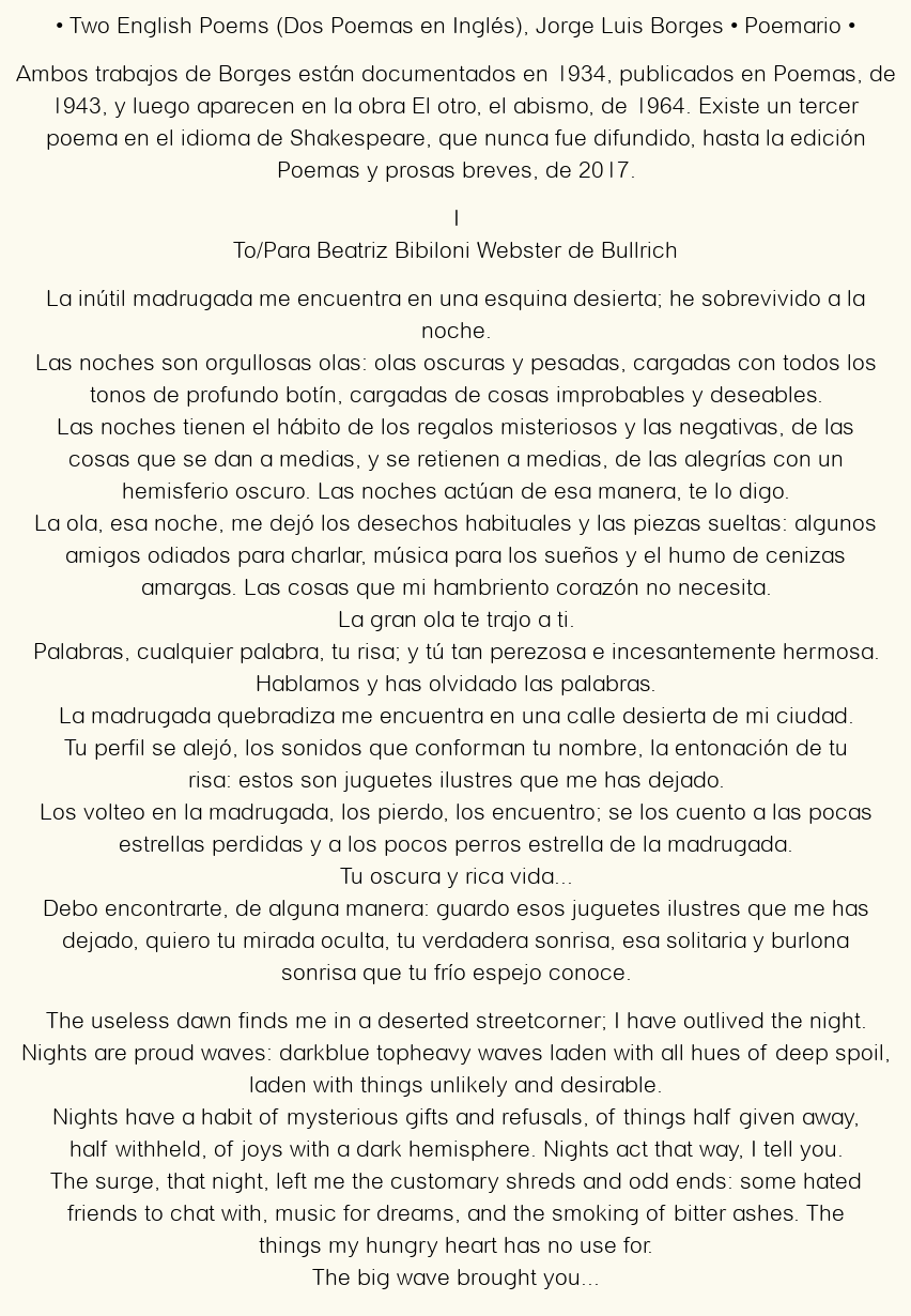 Two English Poems (Dos Poemas en Inglés), por Jorge Luis Borges