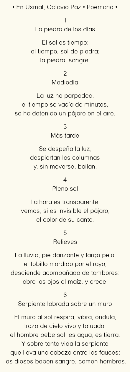 Imagen con el poema En Uxmal, por Octavio Paz