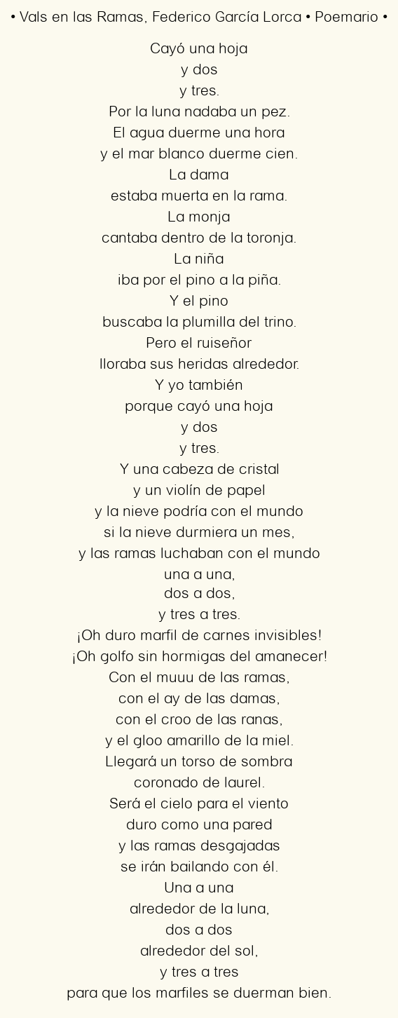 Imagen con el poema Vals en las Ramas, por Federico García Lorca