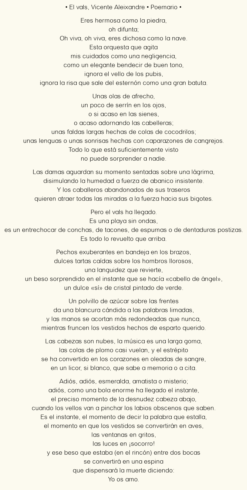 Imagen con el poema El vals, por Vicente Aleixandre