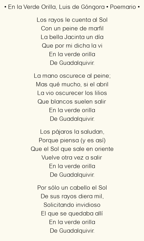 Imagen con el poema En la Verde Orilla, por Luis de Góngora