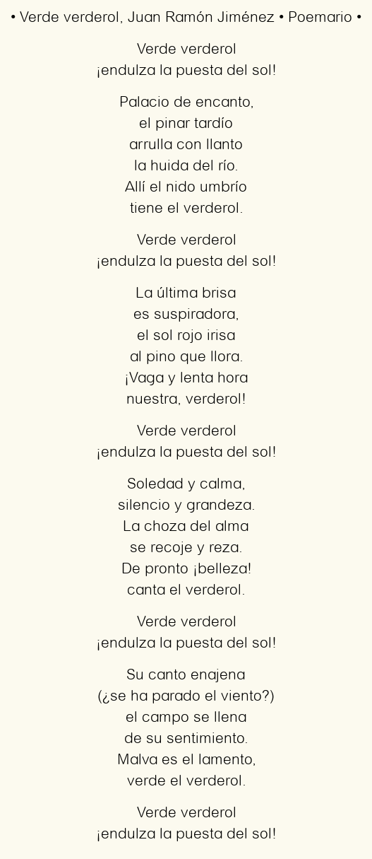 Imagen con el poema Verde verderol, por Juan Ramón Jiménez