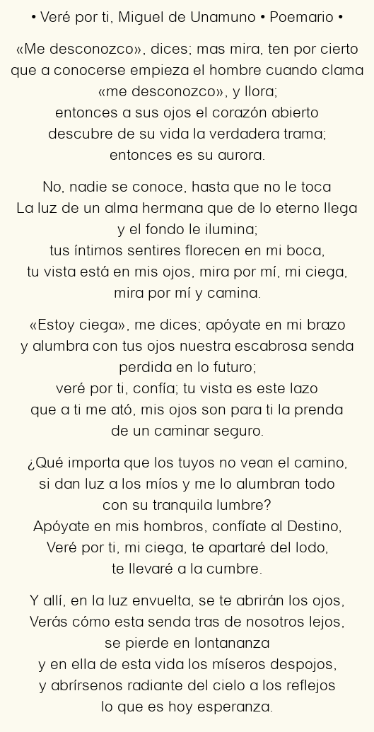 Imagen con el poema Veré por ti, por Miguel de Unamuno