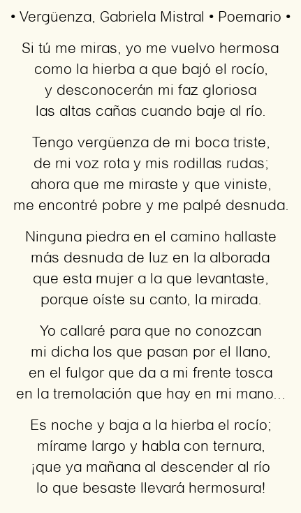 Imagen con el poema Vergüenza, por Gabriela Mistral