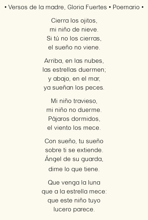 Imagen con el poema Versos de la madre, por Gloria Fuertes
