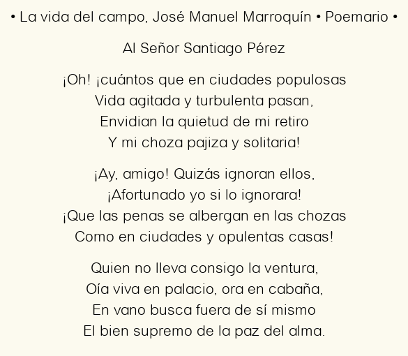 Imagen con el poema La vida del campo, por José Manuel Marroquín
