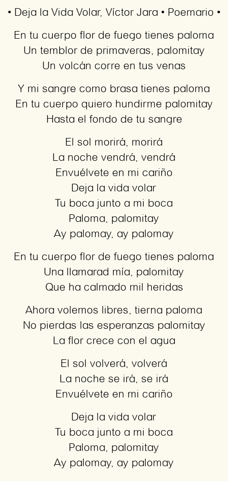 Imagen con el poema Deja la Vida Volar, por Víctor Jara