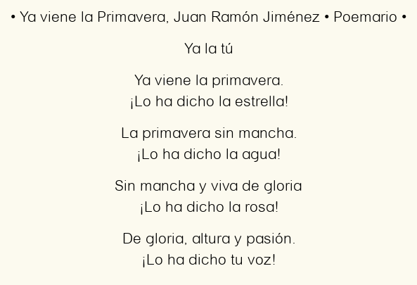 Imagen con el poema Ya viene la Primavera, por Juan Ramón Jiménez