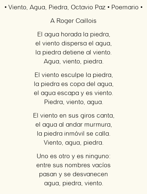 Imagen con el poema Viento, Agua, Piedra, por Octavio Paz