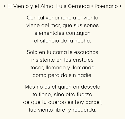 Imagen con el poema El Viento y el Alma, por Luis Cernuda