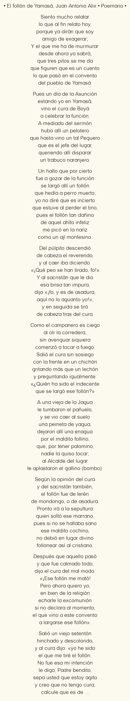 Imagen con el poema El follón de Yamasá, por Juan Antonio Alix