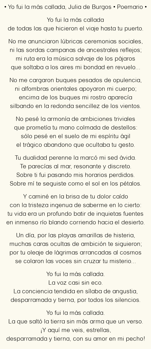 Imagen con el poema Yo fui la más callada, por Julia de Burgos