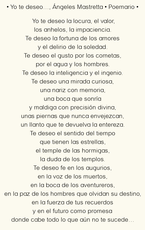 Imagen con el poema Yo te deseo…, por Ángeles Mastretta